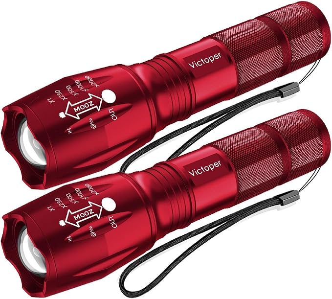 Victoper LED Flashlight 2 Pack Red, Bright High Lumens Tactical Flashlights High Lumens with 5