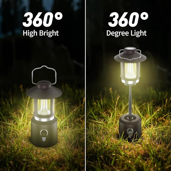 Retro Classic LED Camping Lantern, Rechargeable Stepless Dimming Vintage Lantern, 3 Light Modes