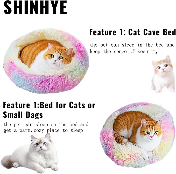 ShinHye Cat Bed Round Plush Fluffy Hooded Cat Bed Cave, Cozy for Indoor Cats or Small Dog beds