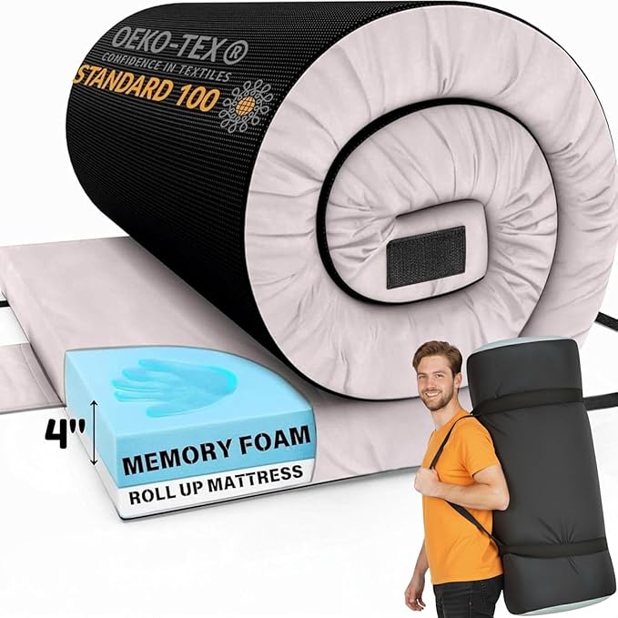Hazli Matrix Comfort-Cell Memory Foam Camping Mattress Pad - Roll Up Mattress for Adults - Portable