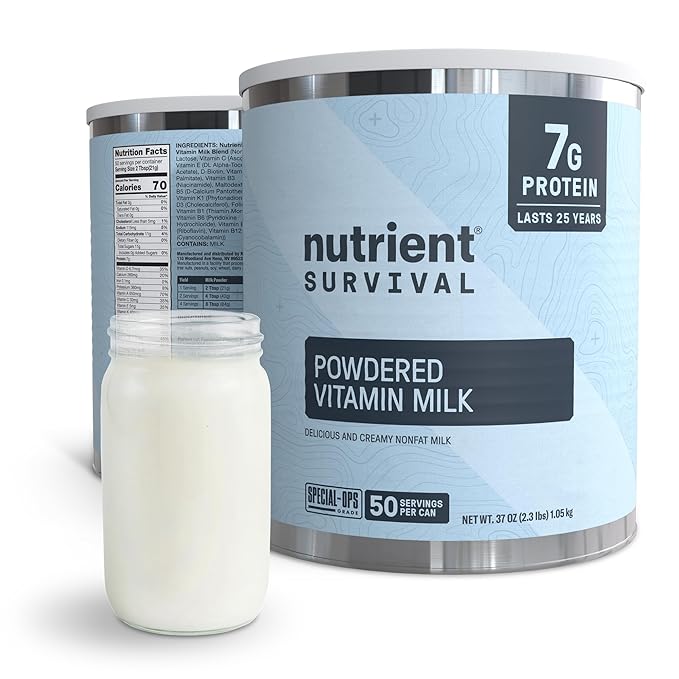 Nutrient Survival Vitamin Powdered Milk, Freeze Dried Prepper Supplies & Emergency Food Supply, 21