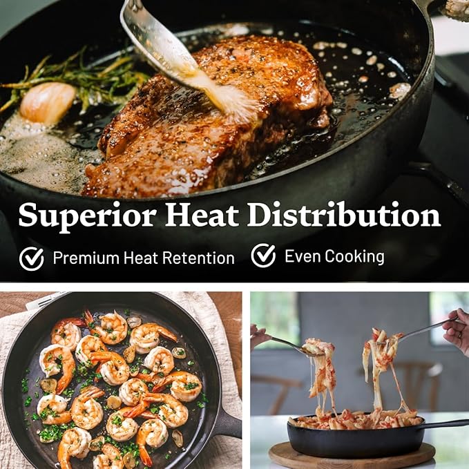 Flambo Skillet #10 - Naturally Non-Stick 10 Inch Pre-Seasoned Cast Iron Frying Pan - Smooth