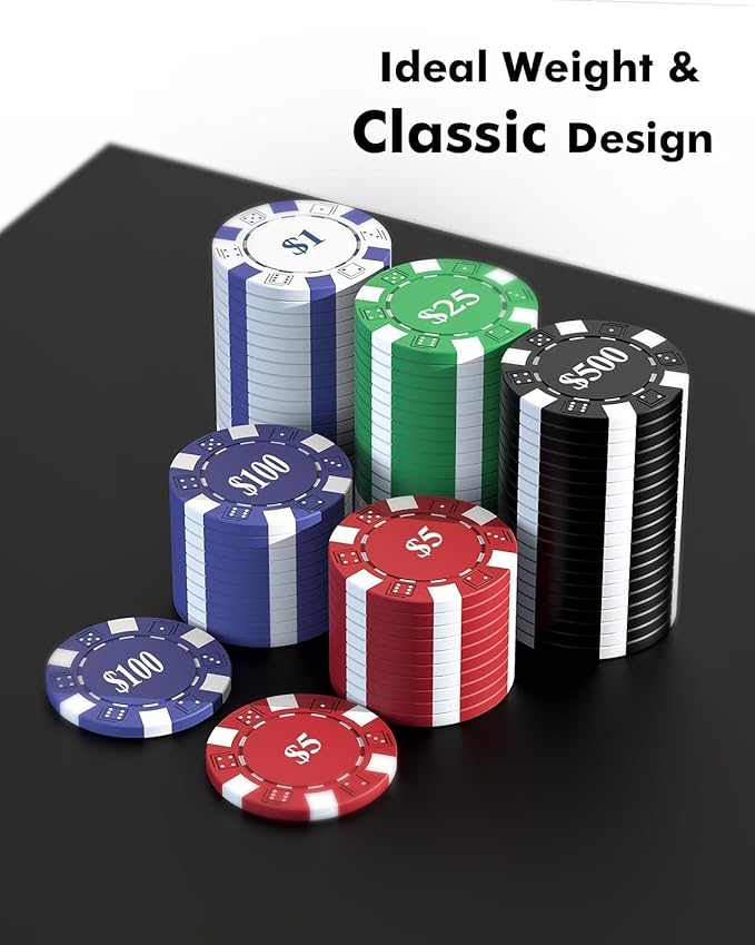 Poker Set with Denominations, 11.5g 500pcs Numbered Poker Chips Set with Case for Texas Hold'em &