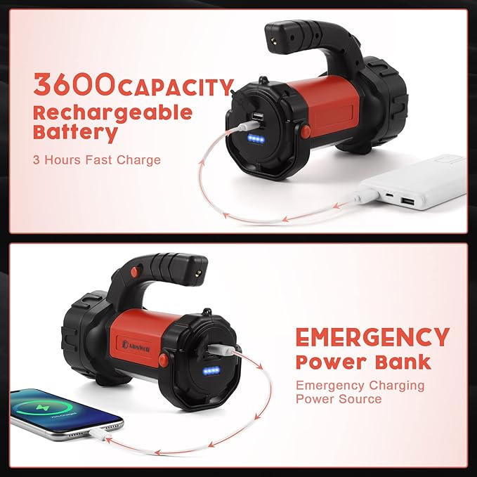Camping Lantern Rechargeable, AlpsWolf LED Flashlight Spotlight Lantern with 800LM, 3600 Capacity