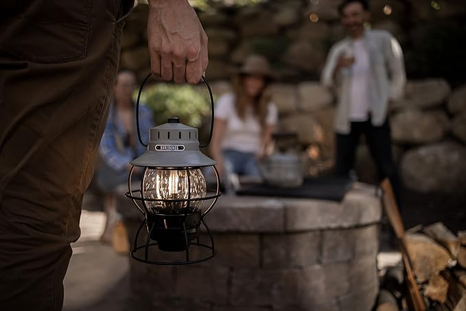 Barebones Railroad Lantern ??State Gray, Vintage-Inspired LED Camping Lantern with Rechargeable