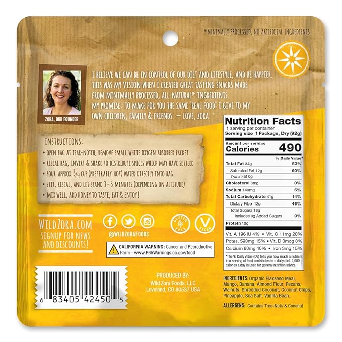 Wild Zora Paleo Freeze Dried Meals for Backpacking & Camping - Healthy Gluten Free & Grain Free