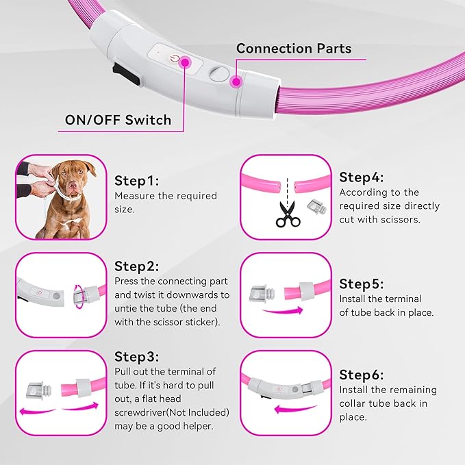 Led Light Up Dog Collar Rechargeable Waterproof, Glow in Dark Dog Collar, TPU Cuttable Lighted Dog