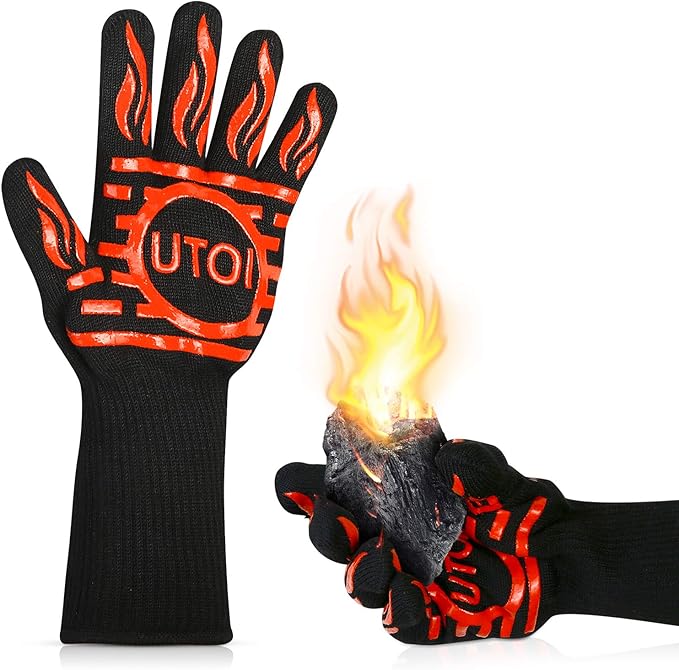 BBQ Grill Gloves for Campfire Cooking, 1472°F Heat Resistant Grilling Gloves for Outdoor Cooking