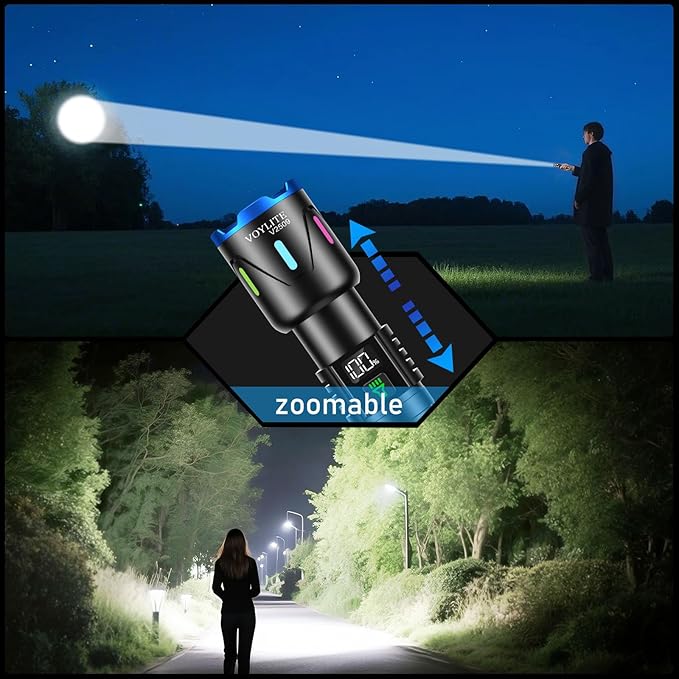 Flashlight High Lumens - 10000 Lumen, Rechargeable 5000mAh with LCD Power Display, IPX7 Waterproof