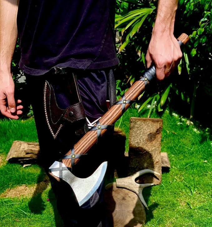 22-Inch Hand-Forged Viking Bearded Axe with Sheath – Survival & Camping Hatchet for Men – Best Gift