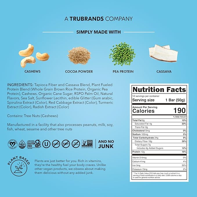 TRUBAR Vegan Protein Bar, Shake it Bake it Birthday Cake it, Gluten Free, Plant Based Protein