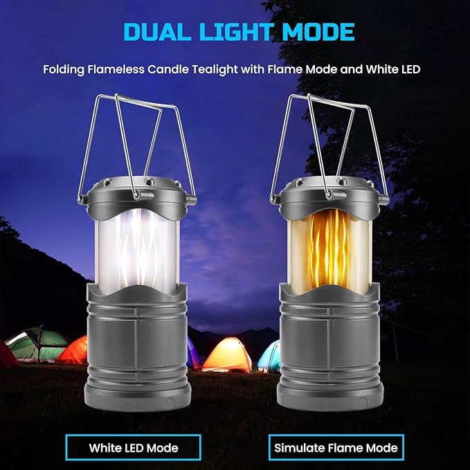 Lichamp 4 Pack LED Camping Lanterns, Collapsible Flameless Candles Tea Lights, Portable Battery