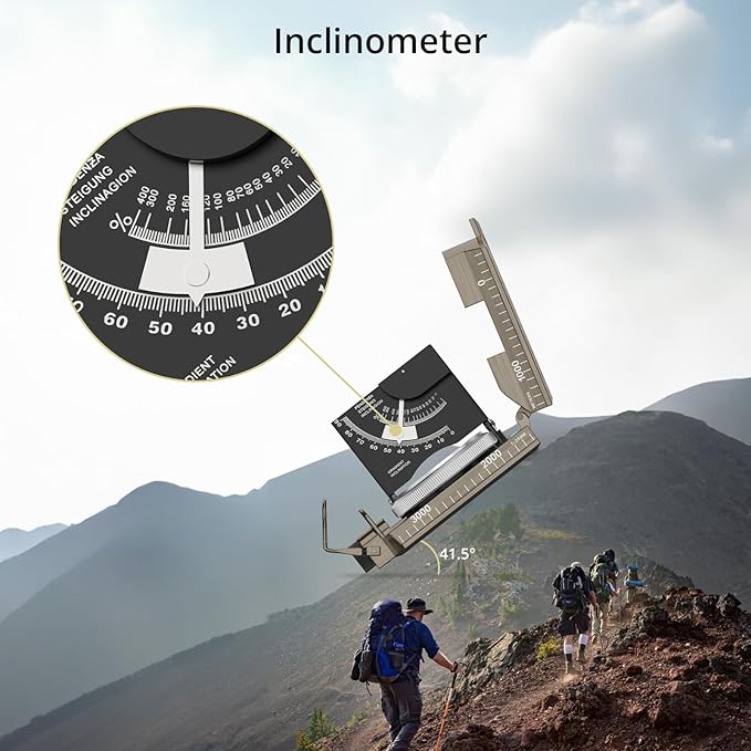 Compass Hiking Survival, IP65 Waterproof Metal Compass with Sighting Clinometer and Carry Bag