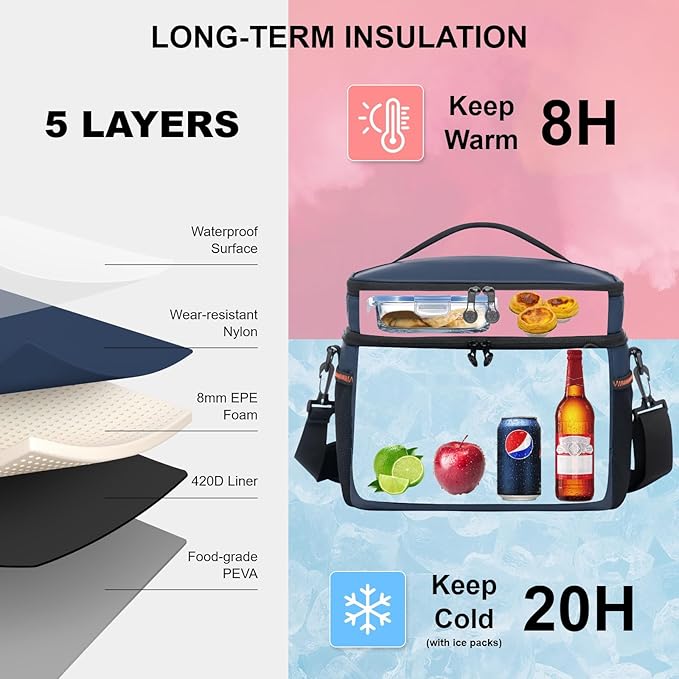 EVERFUN Small Cooler Lunch Box Mini Leak-Proof Soft Double Deck 24 Can Personal Insulated