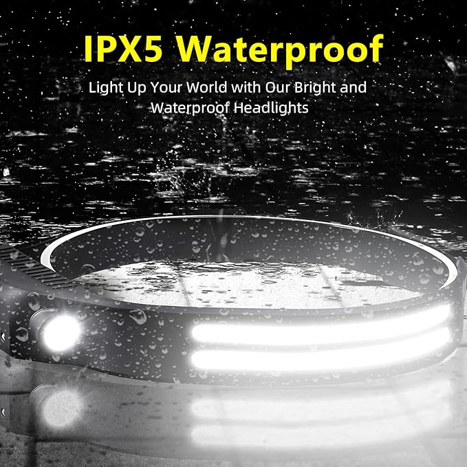 LED Headlamp Rechargeable 6PCS - 230° COB Super Bright Head Lights for Forehead, Hard hat Light for