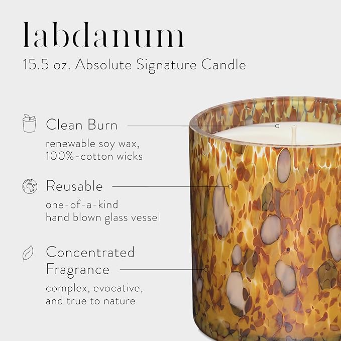 LAFCO New York Signature Candle, Labdanum - 15.5 oz - 90-Hour Burn Time - Reusable, Hand Blown