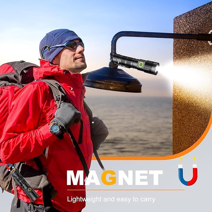 Small Tactical Flashlights High Lumens - 1500 Meters Long Beam Super Bright LED Magnetic Flashlight