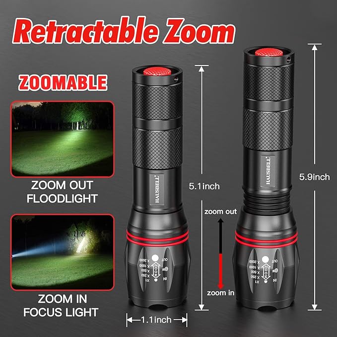 HAUSBELL A100 LED EDC Flashlights High Lumens,Bright, Zoomable, Waterproof, Powerful, Emergency