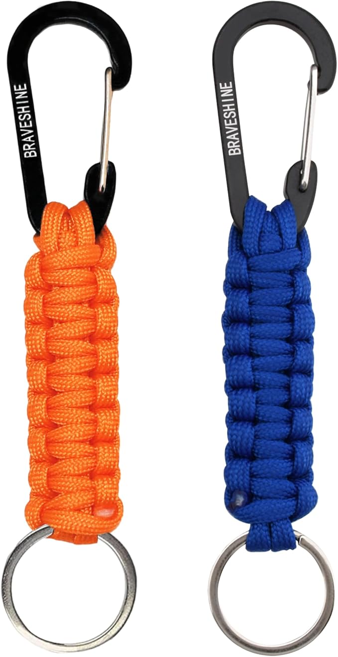 BRAVESHINE Paracord Keychain Carabiner Clip, D Ring Lanyard Hanger Stroller Hook for Water Bottle