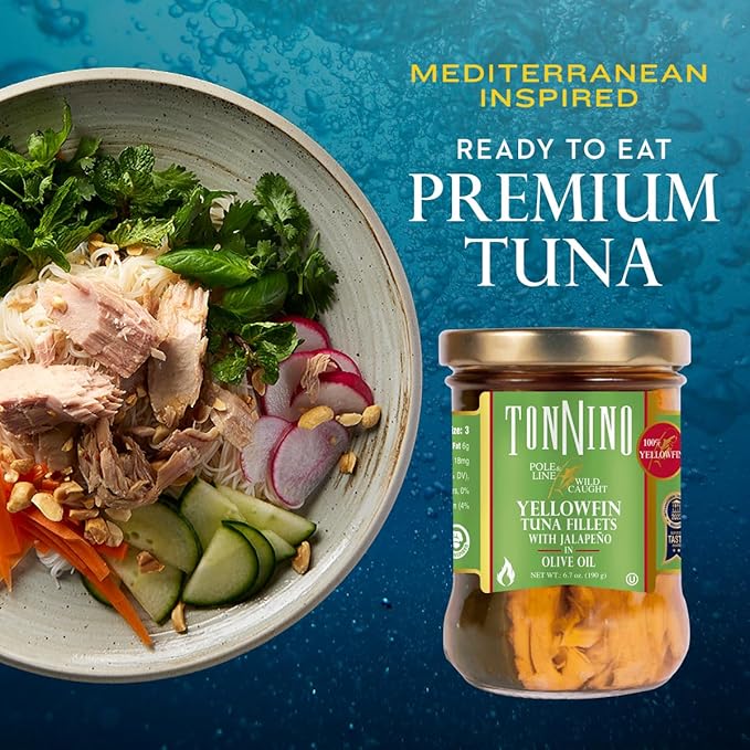 Tonnino Tuna Fish Yellowfin Pole&Line - Jalapeno in Olive Oil ??Pack of 6 ??Alternative to Salmon