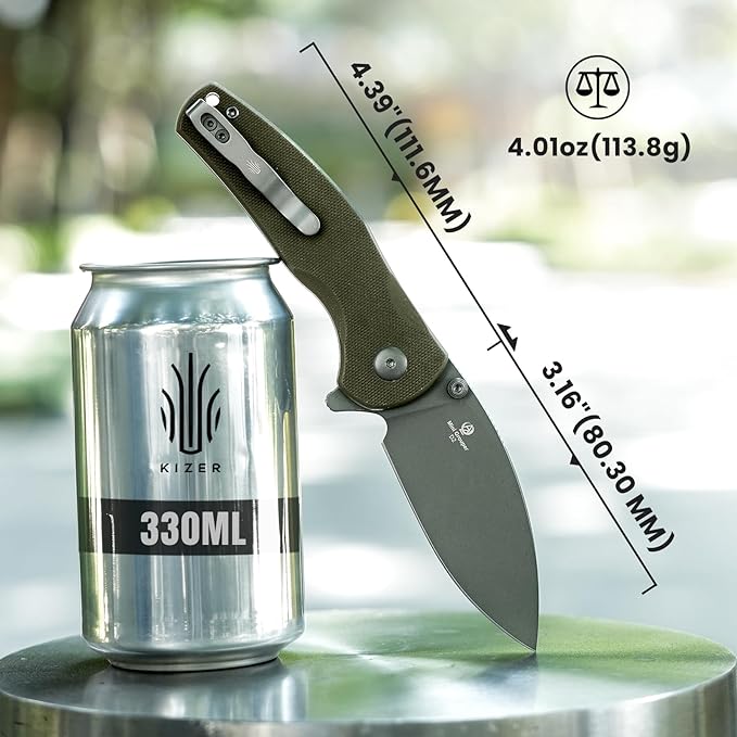 Kizer Mini Grouper Folding Pocket Knife, 3.16??D2 Blade G10 Handle Camping Folding Knife, Button