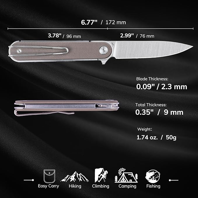 REALSTEEL IRIS Pocket Knife, Folding Knife, Flipper, Liner Lock, 2.99" 12C27 Steel Blade