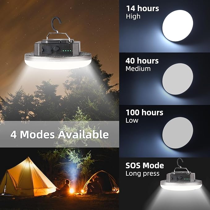 12000mAh 4000LM Camping Lights 3 Lighting Modes Bright Rechargeable LED Lamp 40W Hanging Tent