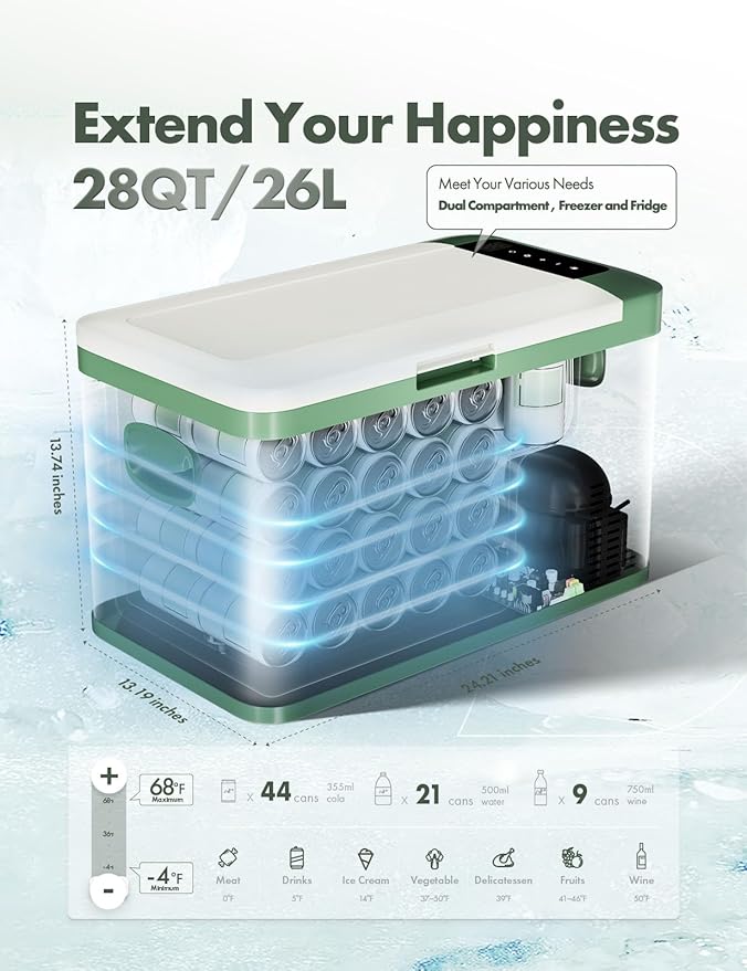 A-Premium 12 Volt Refrigerator 28QT/26.1L Portable Car Fridge Cooler, -4°F~68°F Portable Freezer