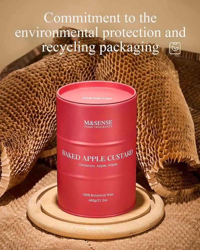 M&SENSE Baked Apple Scented Candles Large, Natural Soy Candles 21.2oz 120 Hour Slow