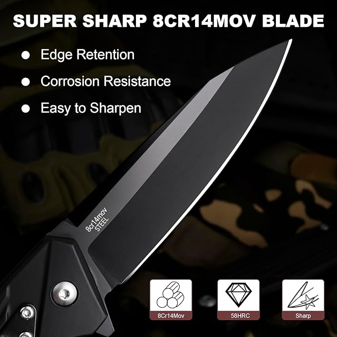 AUBEY Pocket Knife, 8Cr14Mov Steel Blade 3.54", 3-in-1 Folding Knife for Men, Tactical Multitool