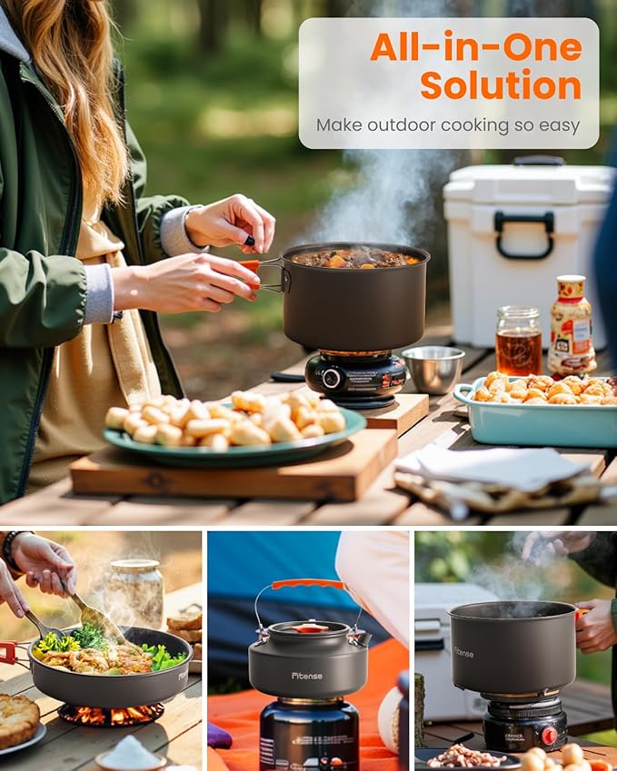 22Pcs Camping Cookware Mess Kit for 2, Lightweight Camping Kitchen Pots and Pans Set, Portable