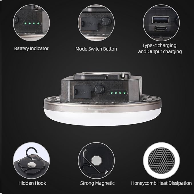 12000mAh 4000LM Camping Lights 3 Color Lighting Modes Bright Rechargeable LED Lamp 40W Hanging Tent