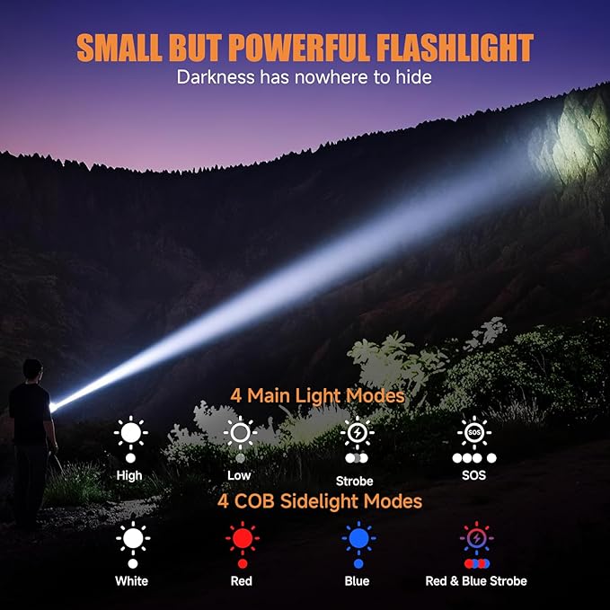 Rechargeable Tactical Flashlights High Lumens - Super Bright Small Powerful LED Magnetic USB C