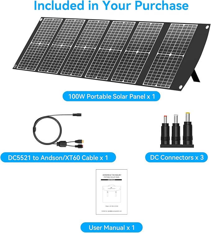 Extreme Lightweight and Compact Foldable Ecosonique 100W Portable Solar Panels Charger for Camping
