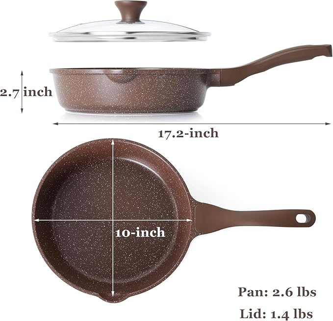 SENSARTE Nonstick Deep Frying Pan Skillet, 10-inch Saute Pan with Lid, Stay-Cool Handle, Cooking