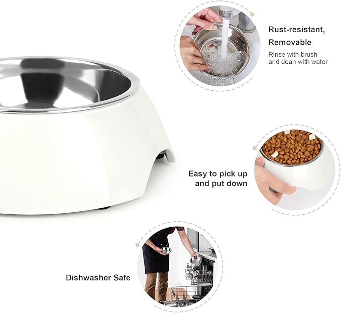 Double Dog Bowls Set ??Non-Slip Pet Food & Water Dishes with Resin Stand, Includes Small (1 Cup) &