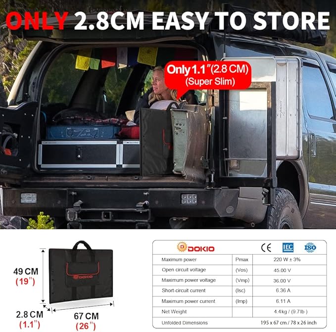 DOKIO 200W 36V Portable Folding Solar Panel Kit for 24V Batteries & Power Stations Lightweight