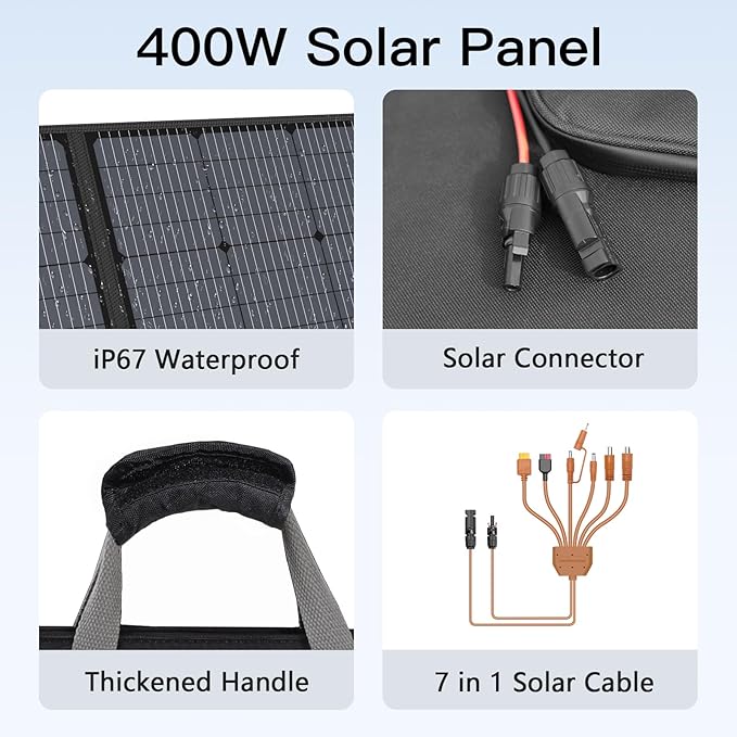 400W Portable Solar Panel, Lightweight Foldable Solar Panels Complete with an Adjustable Kickstand