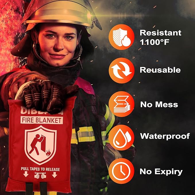 DIBBATU Fire Blanket for Home and Kitchen, Fire Blankets Emergency for Home, Emergency Fire
