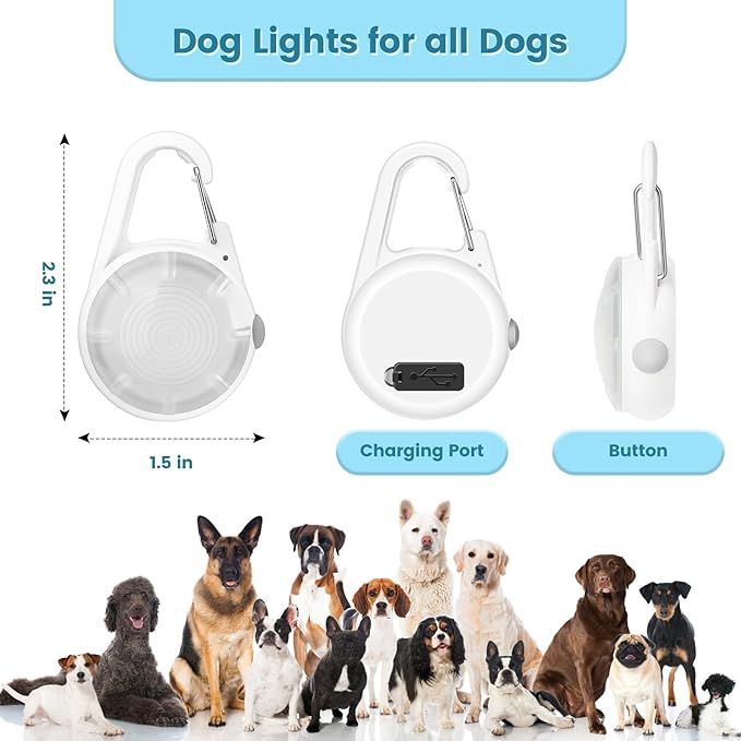 2Pack Dog Lights for Night Walking Dog Collar Light Clip on Glow in The Dark with 4Modes & RGB