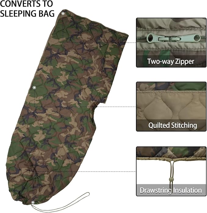 Poncho Liner Hoodie with Pocket Insulated Military Sleeping Bag Waterproof for Outdoor Camping