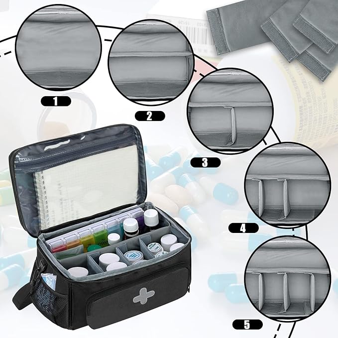 Medicine Storage Bag, Medical Bag Pill Bottle Organizer for Emergency, Medicine Box Empty with