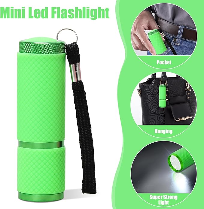 AHIER 9 LED Glow in Dark Flashlights, Rubber Coated Small Flashlights with Straps, Portable Handy