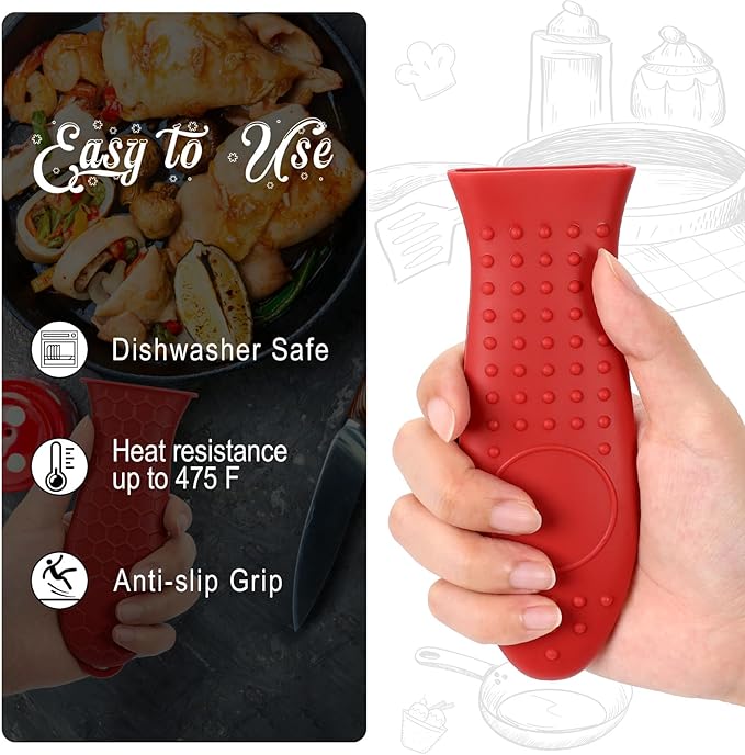 Joyhalo Cast Iron Skillet Handle Covers - 6 Pack, Heat Resistant, Silicone Pot Handle Sleeve Covers