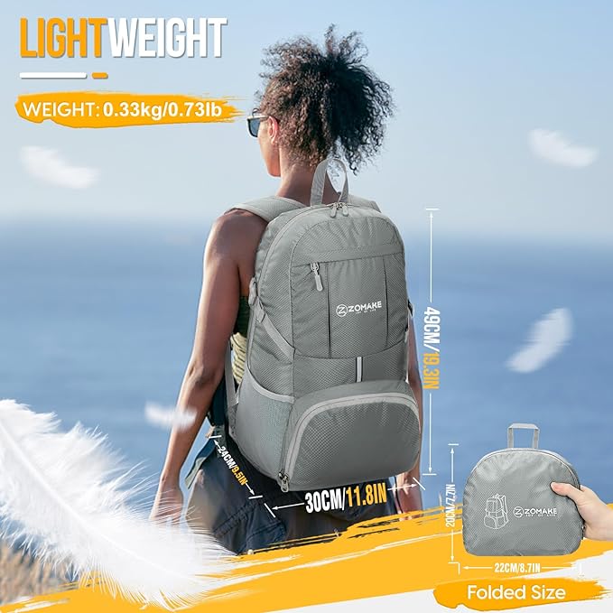 ZOMAKE Lightweight Packable Backpack 35L, Light Foldable Backpacks Water Resistant Collapsible
