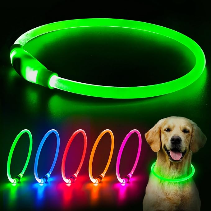 Flashseen LED Dog Collar, USB Rechargeable Glowing Lighted Up Collar, Cuttable Water-Resistant TPU