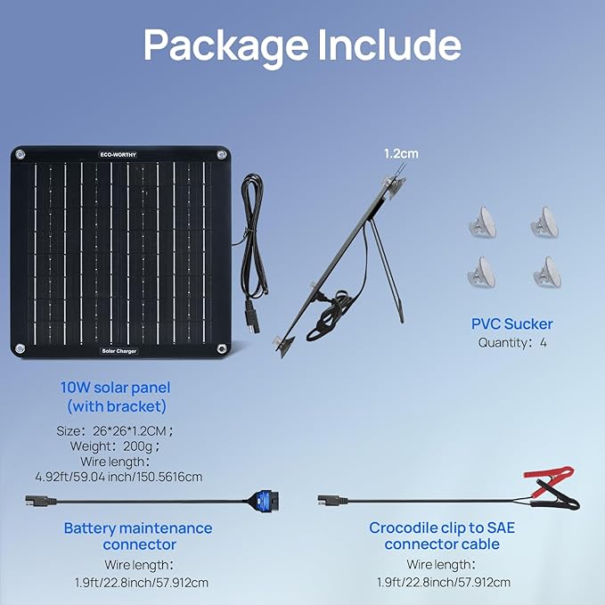 ECO-WORTHY 10W Upgraded Solar Car Battery Charger Maintainer 12V Waterproof Quick-Stand Support