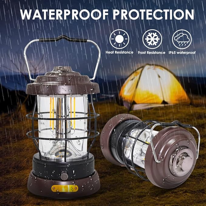 UniqueFire Retro Camping Lantern Rechargeable 1500LM 2 Modes Dimmable,Portable Electric Hurricane