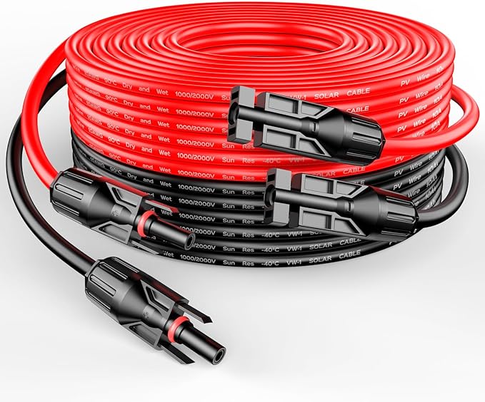 RICH SOLAR 10 Gauge 10AWG One Pair 75 Feet Red + 75 Feet Black Solar Panel Extension Cable Wire