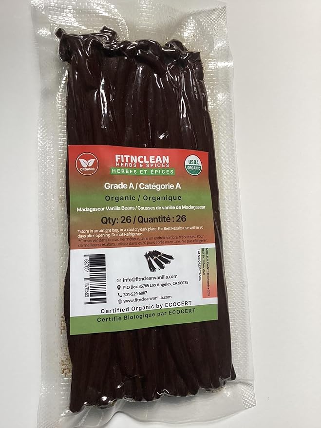 26 Organic Madagascar Vanilla Beans Grade A. Certified USDA Organic. Fresh by FITNCLEAN VANILLA for